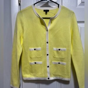 NWOT Talbots Lemon Cardigan with White Accents XS